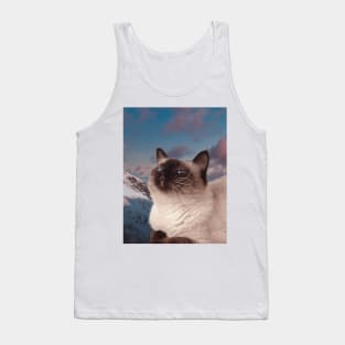 Siamese cat in the mountain sky portrait painting Tank Top